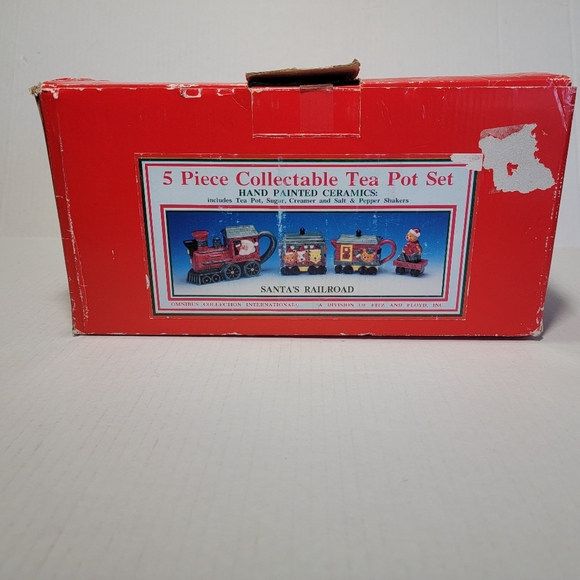 Fitz & Floyd Omnibus Santa's Railroad Teapot Set 5 Piece Boxed Christmas Decor - Picture 9 of 12